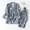 Nouveau kimono de style japonais deux pièces couple pyjama couverture hommes et femmes pur coton gaze mignon chaton mince service à domicile grande taille