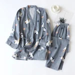 Nouveau kimono de style japonais deux pièces couple pyjama couverture hommes et femmes pur coton gaze mignon chaton mince service à domicile grande taille