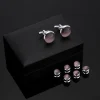 Ensembles de clous et boutons de manchette de smoking pour hommes, cristal noir, boutons de manchette de mariage, biscuits en pierre d’opale, cadeau de toilettage violet Ensembles de clous et boutons de manchette de smoking pour hommes, cristal noir, boutons de manchette de mariage, biscuits en pierre d’opale, cadeau de toilettage violet