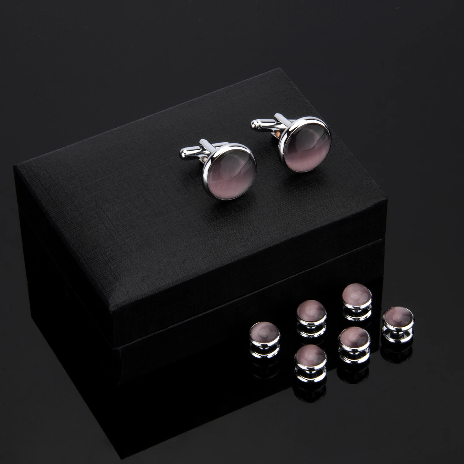 Ensembles de clous et boutons de manchette de smoking pour hommes, cristal noir, boutons de manchette de mariage, biscuits en pierre d’opale, cadeau de toilettage violet Ensembles de clous et boutons de manchette de smoking pour hommes, cristal noir, boutons de manchette de mariage, biscuits en pierre d’opale, cadeau de toilettage violet