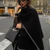 poncho tricoté pour femmes, coutures contrastées blanches, ourlet asymétrique, manteau surdimensionné, automne hiver 2025, vêtements d'extérieur décontractés quotidiens