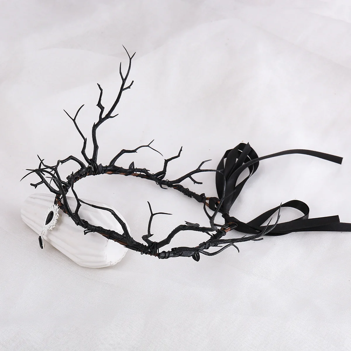 coiffure couronne de branche gothique, bandeau pliable à fleurs noires avec pendentif frontal pour femmes, halloween ou cosplay coiffure couronne de branche gothique, bandeau pliable à fleurs noires avec pendentif frontal pour femmes, halloween ou cosplay
