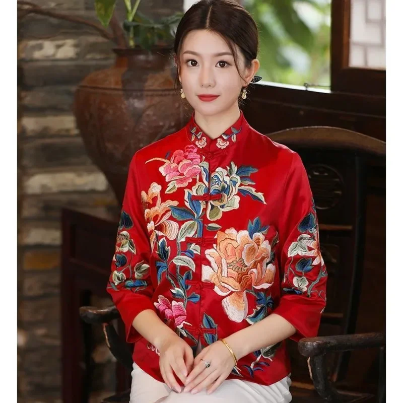 chemisier brodé style ethnique rétro broderie chemisier chinois femmes nouveau style veste manteau en coton ample femmes automne hanfu chemisier brodé style ethnique rétro broderie chemisier chinois femmes nouveau style veste manteau en coton ample femmes automne hanfu