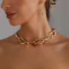 ensemble de bijoux irréguliers ins style lave, collier léger de luxe, mode rétro punk métal irrégulier torsadé vague boucles d'oreilles accessoires