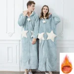 Peignoir Kimono à capuche et fermeture éclair pour femme, vêtement de nuit chaud en molleton de corail, ample, pour Couple, chemise de nuit étoile mignonne, hiver Peignoir Kimono à capuche et fermeture éclair pour femme, vêtement de nuit chaud en molleton de corail, ample, pour Couple, chemise de nuit étoile mignonne, hiver