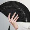 Éventail à main pliant bois danse bambou os ventilateur soie antique pliant ventilateur dame chinois fans cadeau mariage tenu ventilateurs noir pliant ventilateur