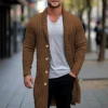 veste cardigan mi longue tricotée pour hommes, manches longues, revers, jacquard, pull décontracté, manteaux, premium, slim, vêtements d'extérieur en peluche, hiver