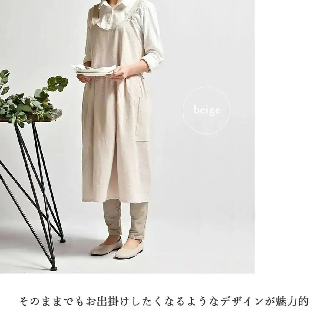 Tablier en coton et lin pour femmes, dos croisé, pour travaux ménagers japonais, enveloppe de cuisson avec poche, robe de fleuriste, couleur unie, tablier de cuisine de jardin Tablier en coton et lin pour femmes, dos croisé, pour travaux ménagers japonais, enveloppe de cuisson avec poche, robe de fleuriste, couleur unie, tablier de cuisine de jardin