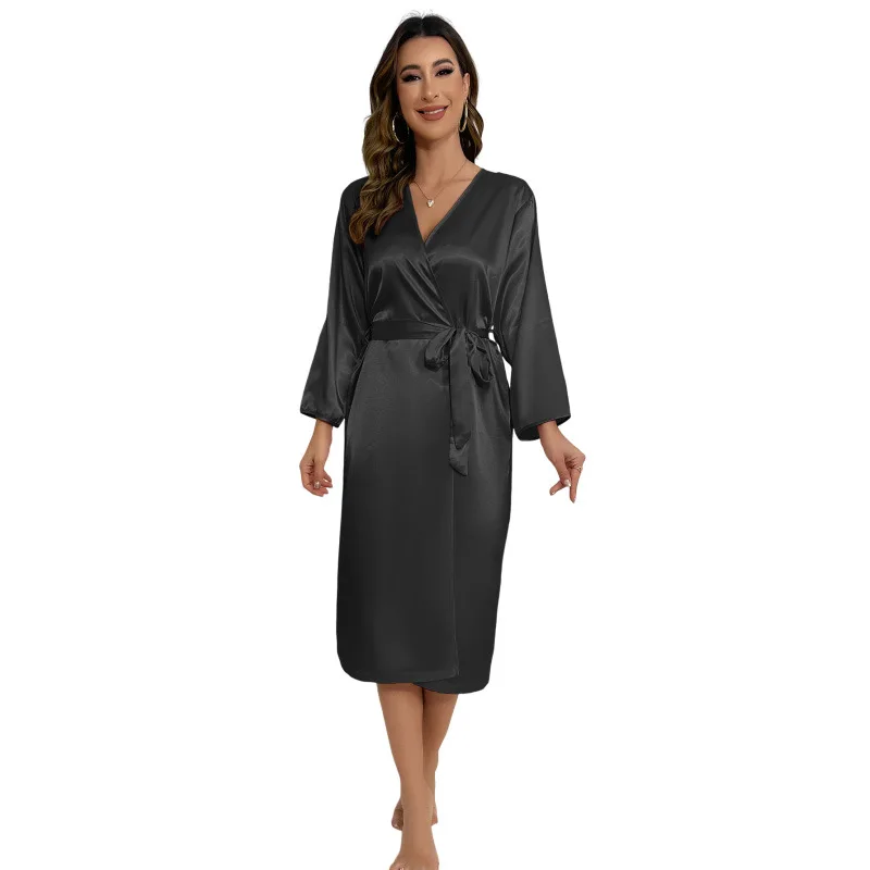 peignoir kimono en satin à manches sulfpour femme, chemise de nuit, vêtements de maison, printemps et Été peignoir kimono en satin à manches sulfpour femme, chemise de nuit, vêtements de maison, printemps et Été