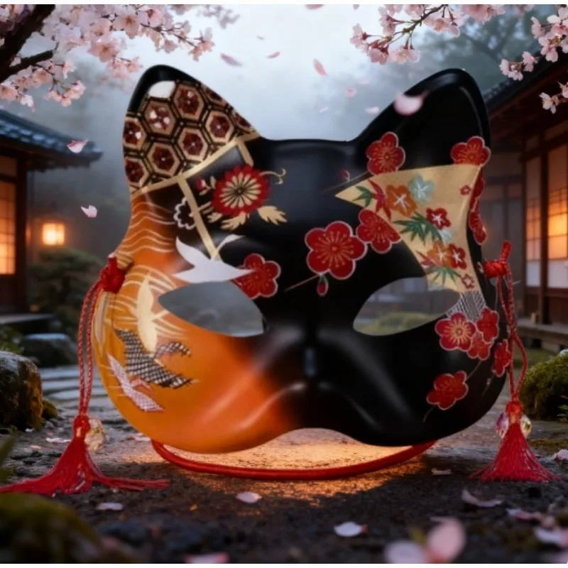 demi masque chat japonais fait à la main | masque de cosplay kitsune en dentelle élégante | masque de style vintage | pour la fête de noël sur scène demi masque chat japonais fait à la main | masque de cosplay kitsune en dentelle élégante | masque de style vintage | pour la fête de noël sur scène