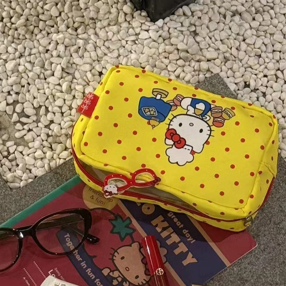 sac de maquillage en toile avec chat mignon, pochette à cosmétiques de grande capacité pour filles de style japonais sac de maquillage en toile avec chat mignon, pochette à cosmétiques de grande capacité pour filles de style japonais