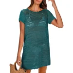 Maillot de bain couvrir pour femmes Vintage tricoté évider manches courtes Bikini couvrir 2025 nouveau maillot de bain de plage robes au Crochet