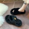 Belles diapositives Homewear pantoufles bout ouvert anti-dérapant plat en peluche pantoufles chaussures couleur unie pantoufles femmes hiver Belles diapositives Homewear pantoufles bout ouvert anti-dérapant plat en peluche pantoufles chaussures couleur unie pantoufles femmes hiver