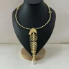 bijoux à la mode, marque exagérée, collier de déclaration, nouveauté, design en alliage, grand pendentif en os de poisson, ras du cou pour femmes