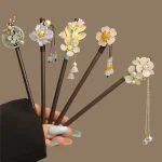 Fleur gland perle bâtons de cheveux en bois fourchette à cheveux épingle à cheveux Style chinois à la main Floral bâton de cheveux femmes Hanfu cheveux accessoires Fleur gland perle bâtons de cheveux en bois fourchette à cheveux épingle à cheveux Style chinois à la main Floral bâton de cheveux femmes Hanfu cheveux accessoires
