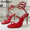 Sandales gladiateur à talons hauts pour femmes, chaussures de soirée à enroulement, biscuits brillants, salle de rinçage, sexy, talons fins, Parker ouvert