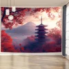 architecture japonaise traditionnelle et mont fuji paysage tenture murale salon chambre tapisseries décoratives en polyester