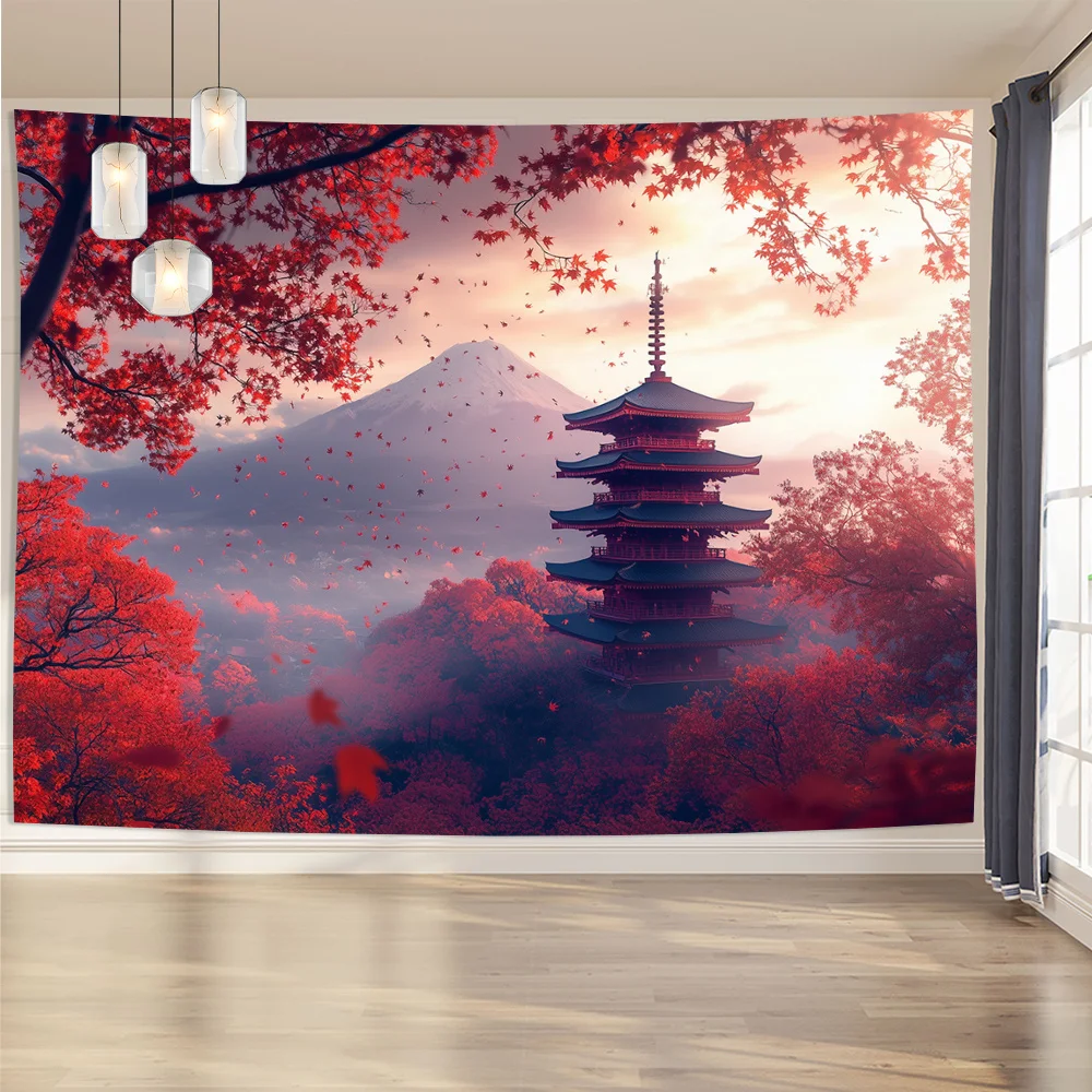 architecture japonaise traditionnelle et mont fuji paysage tenture murale salon chambre tapisseries décoratives en polyester architecture japonaise traditionnelle et mont fuji paysage tenture murale salon chambre tapisseries décoratives en polyester