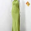 robe élégante à col licou pour femmes, couleur unie, épaules dénudées, sans manches, dos nu, slim, maxi, robes de soirée, été, automne, 2025