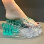 Sandales à talons hauts pour femmes, chaussures d’été en gelée, pantoufles plates, tongs de maison, sandales rétro d’extérieur, pantoufles transparentes Sandales à talons hauts pour femmes, chaussures d’été en gelée, pantoufles plates, tongs de maison, sandales rétro d’extérieur, pantoufles transparentes