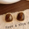 boucles d'oreilles vintage en résine carrée couleur café pour femmes et filles, boucles d'oreilles géométriques irrégulières en métal, bijoux tendance 2025