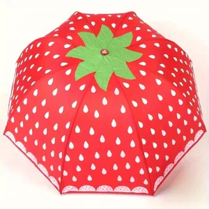 Parapluie pliable à motif de fraise, Ultra léger, mignon, décoratif, manuel, adapté aux étudiantes et aux femmes, 1 pièce