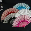 Éventail ancien chinois pliant en plastique, éventail hanfu pour femmes, décoration de maison japonaise, danse noire et rouge, éventail pliant pour fête de mariage