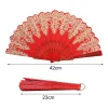Éventail ancien chinois pliant en plastique, éventail hanfu pour femmes, décoration de maison japonaise, danse noire et rouge, éventail pliant pour fête de mariage