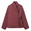 hh nouvelle femme hiver polyvalent couleur unie manches longues à lacets décoration style kimono coton veste femme mode manteau décontracté