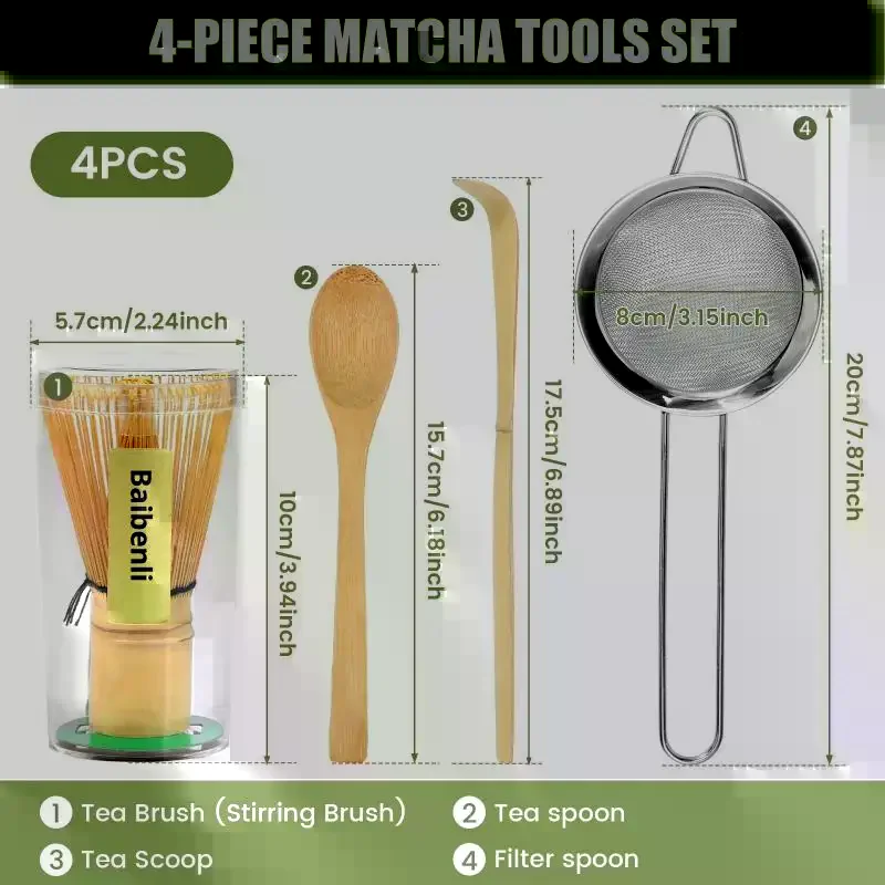 ensemble de fouets matcha en bambou fait à la main, cuillère à thé traditionnelle, passoire à thé profonde, support de rangement pour fouet transparent, 4 pièces ensemble de fouets matcha en bambou fait à la main, cuillère à thé traditionnelle, passoire à thé profonde, support de rangement pour fouet transparent, 4 pièces