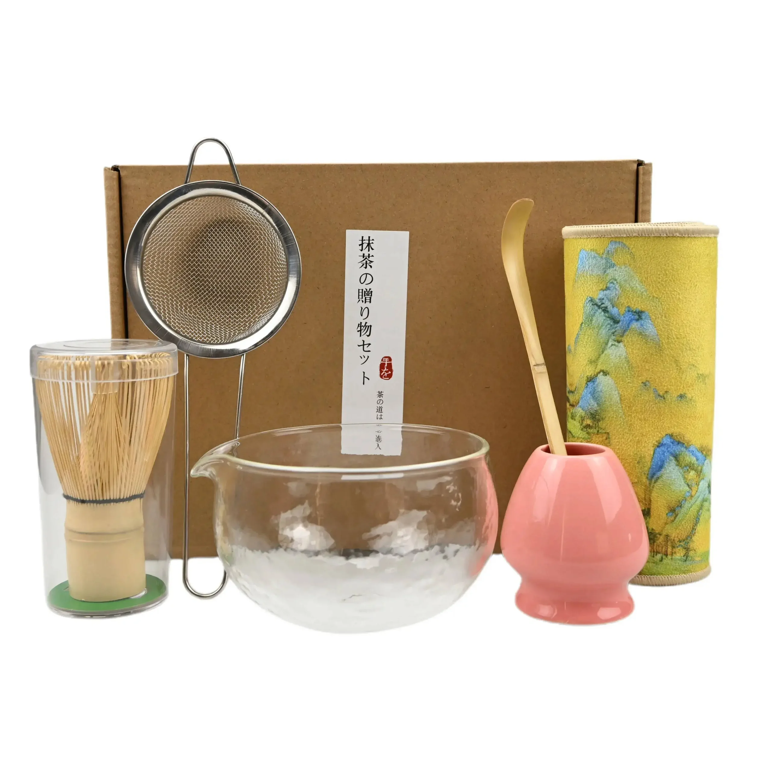 bol matcha de style japonais, tissu, cuillère, passoire, fouet à thé, cadeau parfait pour la cérémonie, décoration traditionnelle, 6 pièces/ensemble bol matcha de style japonais, tissu, cuillère, passoire, fouet à thé, cadeau parfait pour la cérémonie, décoration traditionnelle, 6 pièces/ensemble