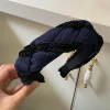 1 pièce de style ultra miu! bandeau large en tissu bleu foncé tricoté à la main, bandeau de mode rétro de style coréen pour augmenter le volume de la couronne