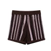 hauts tricotés à rayures pour femmes, pull ample décontracté, à la mode, manches courtes, boutons, revers, costume short, nouvelle collection été