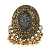 bague ronde en métal pour femme, grand paon indien rétro, perles de fleurs sculptées boho, bague pompon, bijoux de fête à la mode