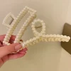 pince à cheveux en grande perle de tempérament, pince à cheveux élégante au dos de la tête, pince à cheveux en queue de cheval, pince requin, clip français rétro simple, 1 pièce