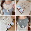 collier de perles coréennes en résine, bijoux rose et bleu, fleur, bohème, ras du cou chic, style coréen, clavicule, plage
