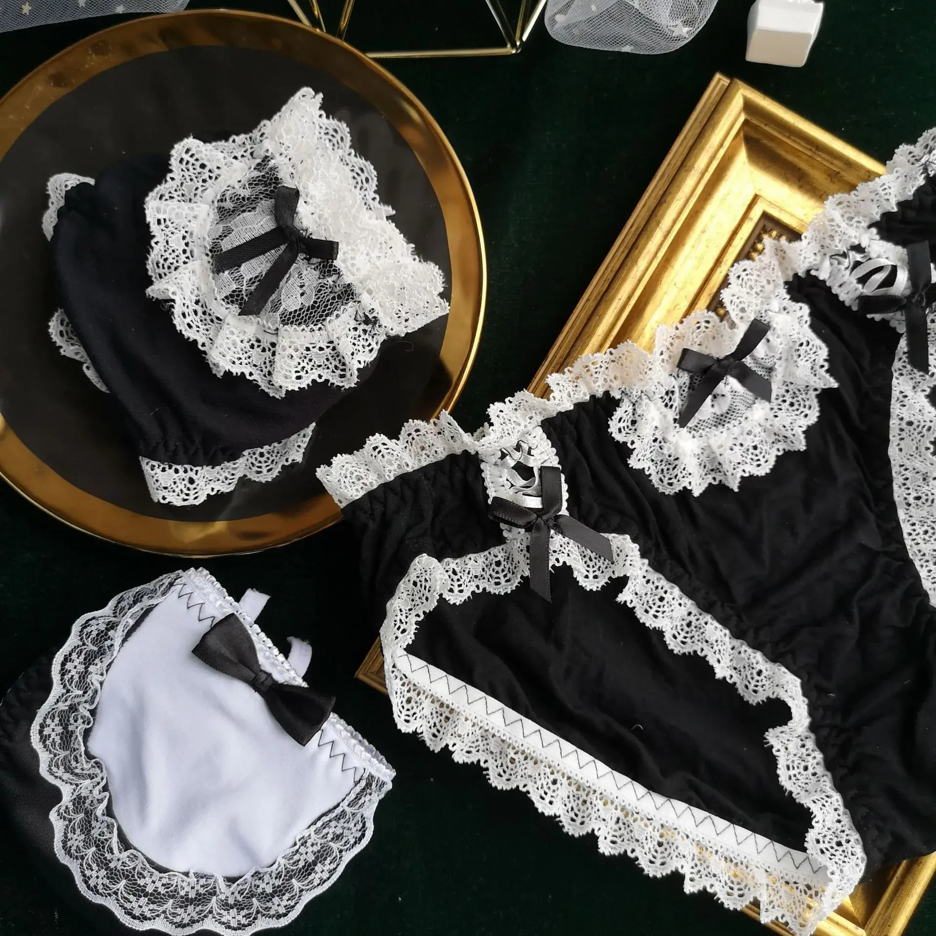 sous vêtements japonais en dentelle modal noir et blanc pour femmes, lingerie mignonne en coton, culotte sexy kawaii sous vêtements japonais en dentelle modal noir et blanc pour femmes, lingerie mignonne en coton, culotte sexy kawaii