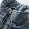 veste en jean rétro pour hommes, col montant, lettres imprimées, style japonais, automne hiver 2021, grandes poches avant, manteau ample à fermeture éclair