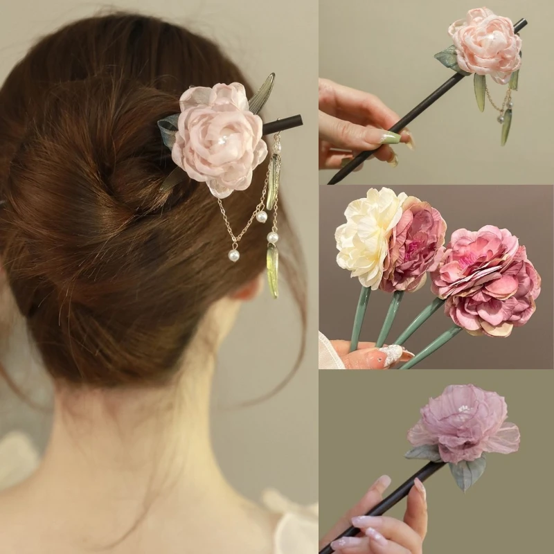 Épingle à cheveux florale de style chinois élégant, bâton de cheveux féerique, accessoire de bijoux de cheveux traditionnel pour femmes et filles, baguettes de cheveux Épingle à cheveux florale de style chinois élégant, bâton de cheveux féerique, accessoire de bijoux de cheveux traditionnel pour femmes et filles, baguettes de cheveux