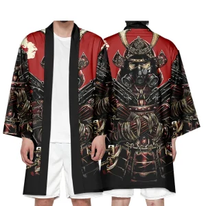 Kimono de samouraï traditionnel japonais pour hommes Yukata Harajuku noir rouge rétro samouraï Robe de jeu de rôle Cardigan couverture extérieure