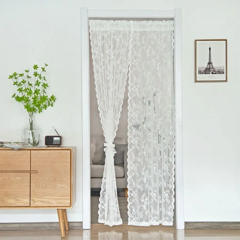 rideau en dentelle florale brodée romantique, bord ondulé, rideau transparent respirant, pour porte de fille rideau en dentelle florale brodée romantique, bord ondulé, rideau transparent respirant, pour porte de fille