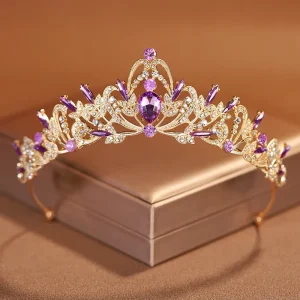 Couvre-chef de mariée de couleur violette, diadèmes d&rsquo;anniversaire pour grande fête pour femmes