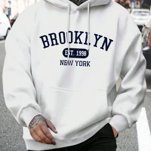 Hommes sweats à capuche Harajuku col rond à capuche mode surdimensionné à capuche automne confortable survêtement Brooklyn Est 1998 New York impression Hommes sweats à capuche Harajuku col rond à capuche mode surdimensionné à capuche automne confortable survêtement Brooklyn Est 1998 New York impression