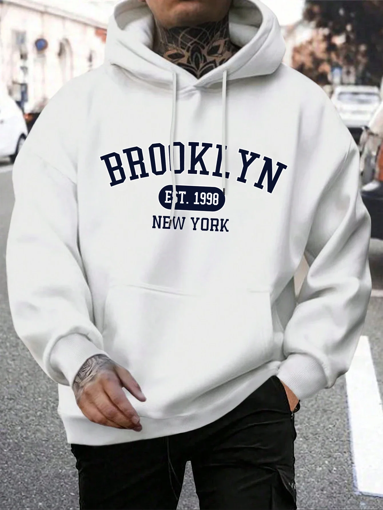 Hommes sweats à capuche Harajuku col rond à capuche mode surdimensionné à capuche automne confortable survêtement Brooklyn Est 1998 New York impression Hommes sweats à capuche Harajuku col rond à capuche mode surdimensionné à capuche automne confortable survêtement Brooklyn Est 1998 New York impression