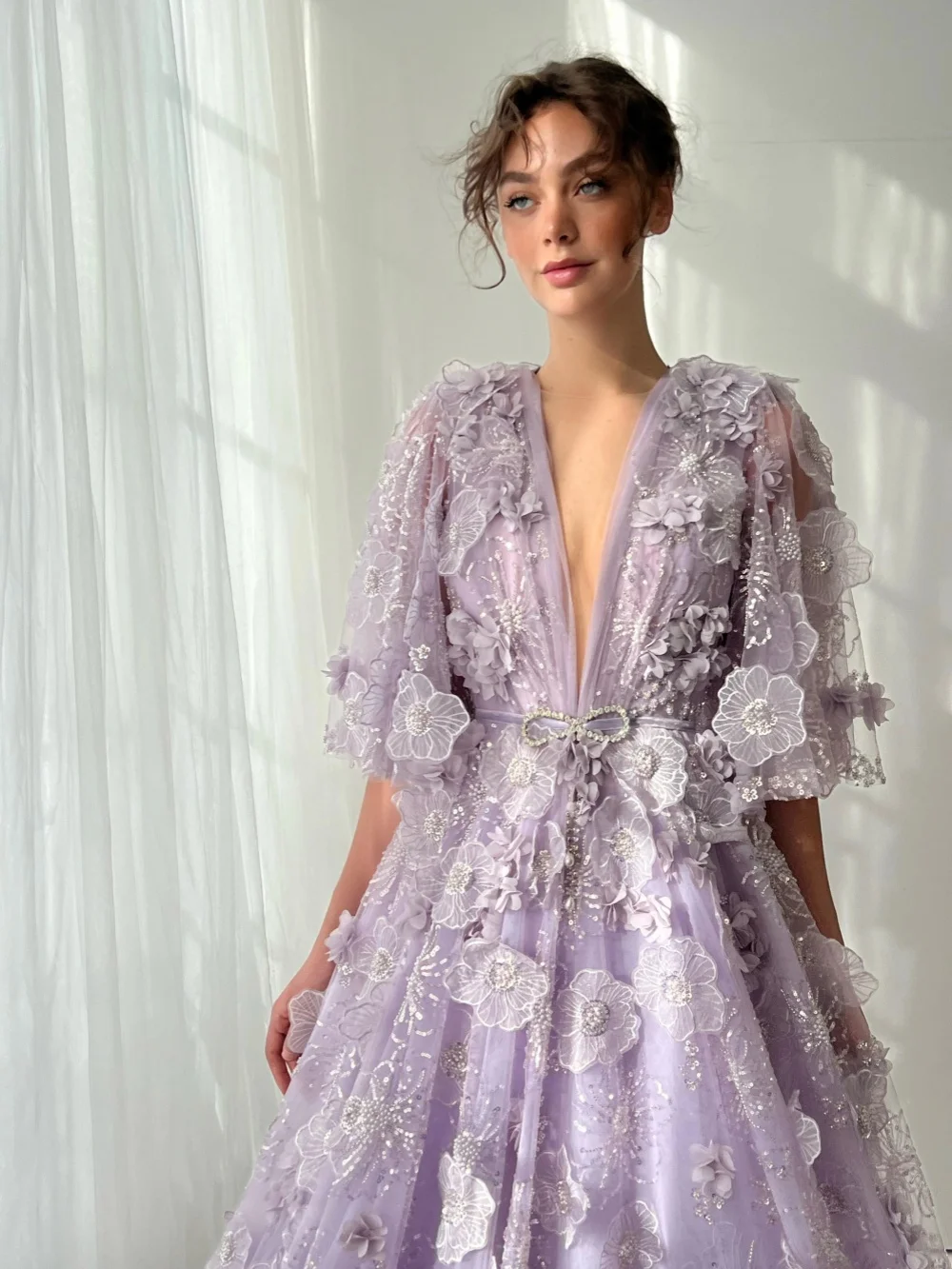 robe de soirée violette brodée de fleurs 3d, glamour, ligne a, longueur au sol, robe de soirée formelle, nouvelles robes de banquet élégantes personnalisées robe de soirée violette brodée de fleurs 3d, glamour, ligne a, longueur au sol, robe de soirée formelle, nouvelles robes de banquet élégantes personnalisées