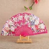Éventail en soie vintage à motif floral, décoratif pour fête de mariage, chinois, japonais, pompon en bambou, danse, à main, 2023
