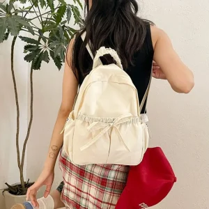 Sac à main à nœud de Style coréen, sac à dos en Nylon de couleur unie, grande capacité, sac à bandoulière froissé, voyage Sac à main à nœud de Style coréen, sac à dos en Nylon de couleur unie, grande capacité, sac à bandoulière froissé, voyage