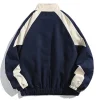 veste à col bloc de couleur rétro de style japonais pour hommes, marque décontractée surdimensionnée, vêtements d'extérieur de style collégial, printemps/automne