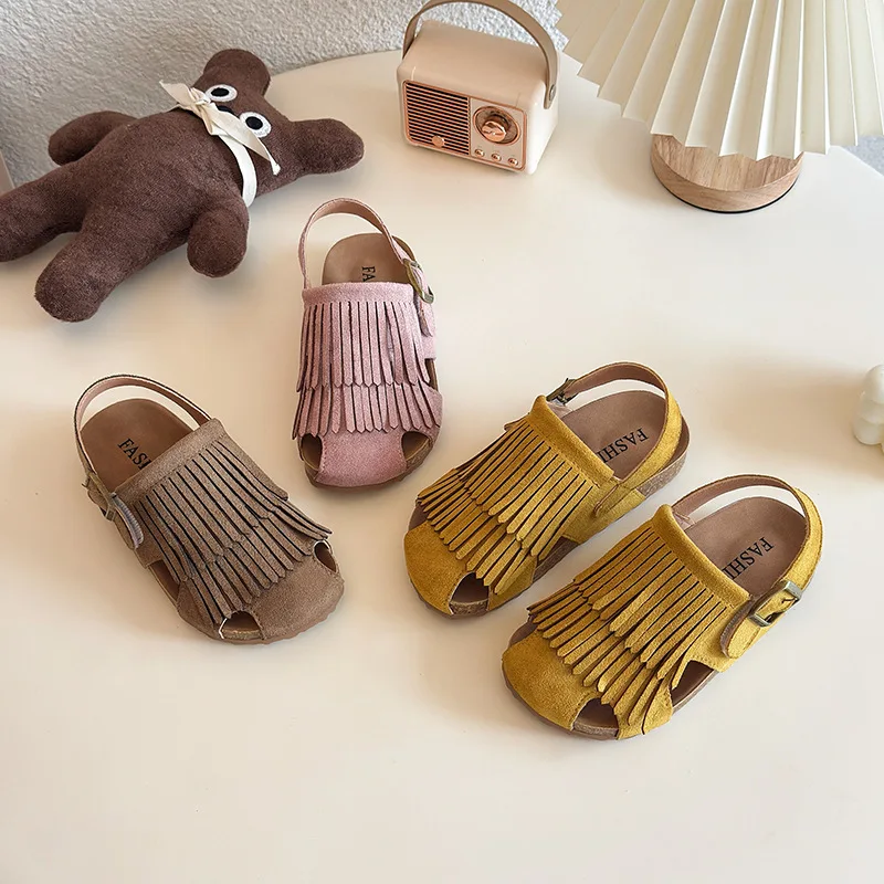sandales de style coréen pour filles, chaussures de plage tendance pour enfants, glands doux, chaussures de princesse à crochet et boucle, couleur bonbon, nouvelle collection été 2025 sandales de style coréen pour filles, chaussures de plage tendance pour enfants, glands doux, chaussures de princesse à crochet et boucle, couleur bonbon, nouvelle collection été 2025