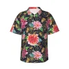 chemise hawaïenne de style baroque pour hommes, vacances, fleurs de dahlia imprimées, chemises décontractées, manches courtes, streetwear, chemisiers surdimensionnés graphiques